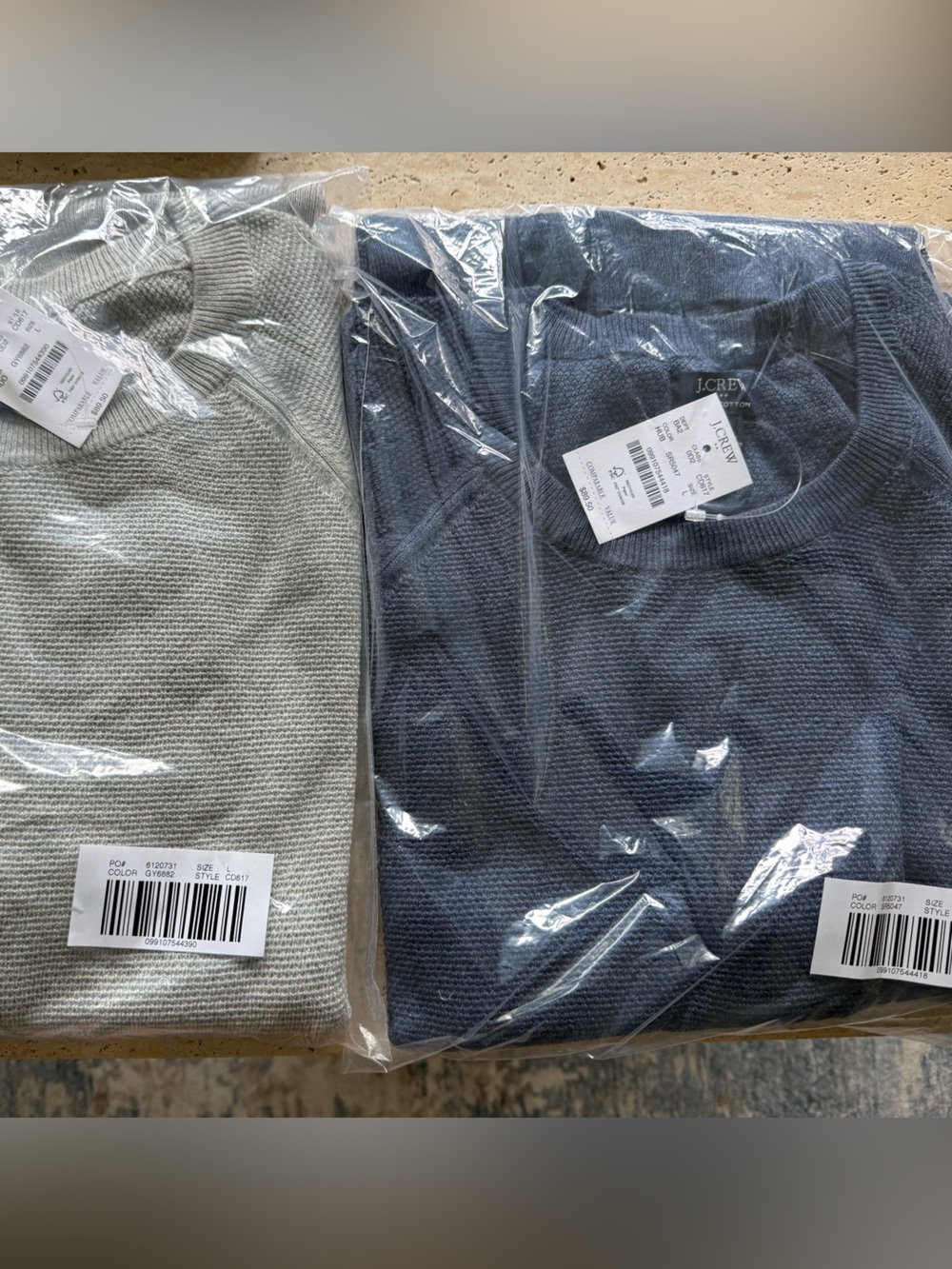 J. Crew Pack of Two Crewneck Sweaters lightweigh cotton  - Navy and Light Gray